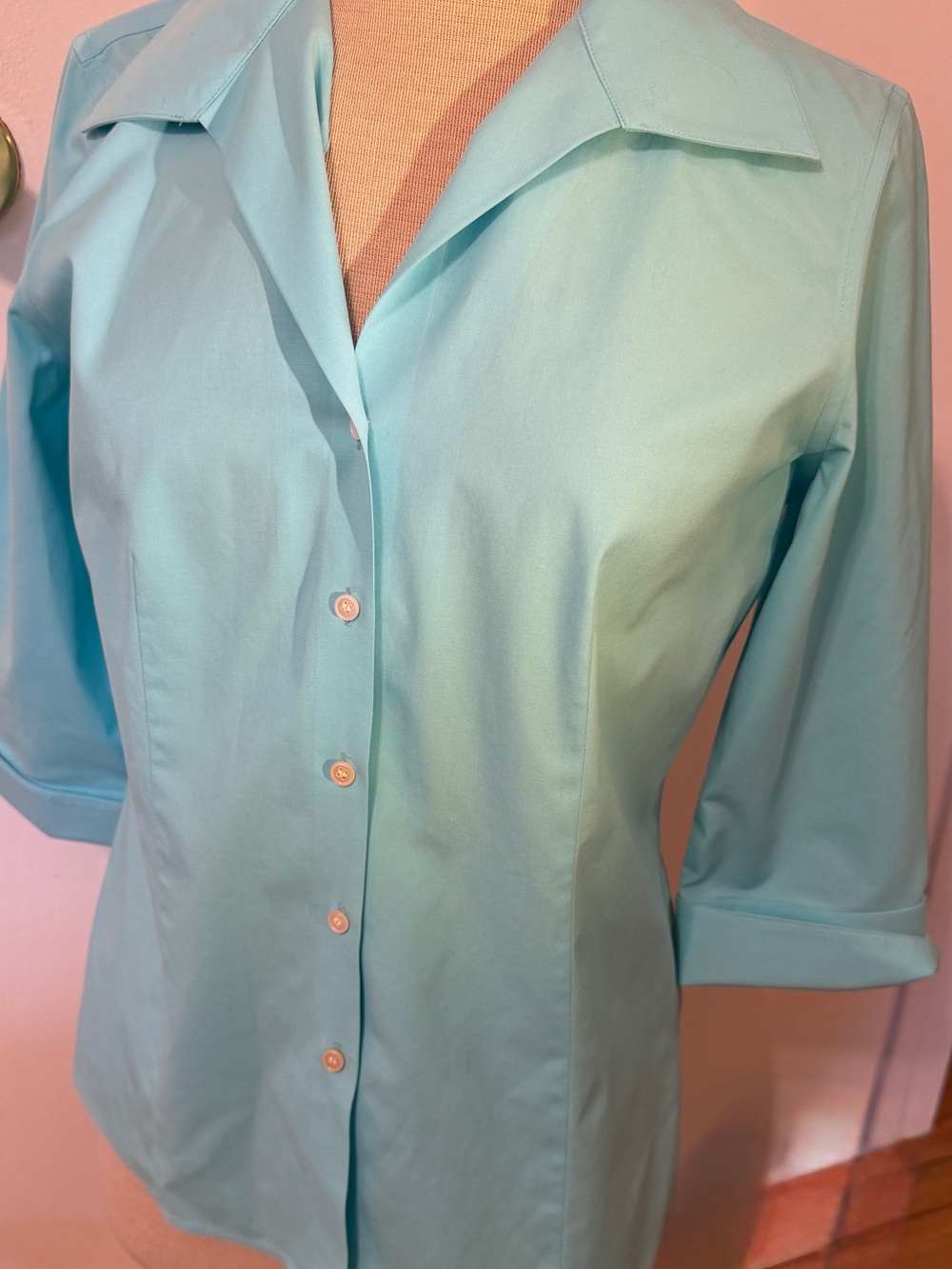 Talbots Aqua Women's Button-Front Shirt with Three-Quarter Sleeves. Cool. Cute.